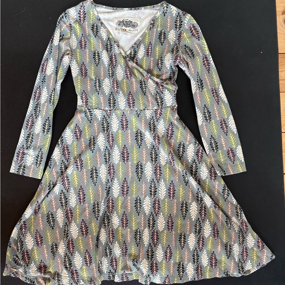 Gray Leaf Patterned Wrap Dress